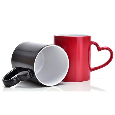 China Color Change Disposable Magic Cup Hot Water Coffee Mug Unique Gift C Heart Shape Ceramic Handle for sale