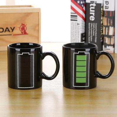 China Disposable Magic Changing Ceramic Mug Color Temperature Changing Battery Coffee Mug Heat Sensitive Gift for sale