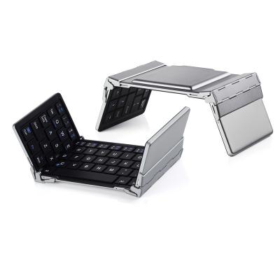 China High Quality Metal Wireless Tri Folding Portable Wireless Keyboard BT Keyboard for Tablet Laptop Phone PC for sale