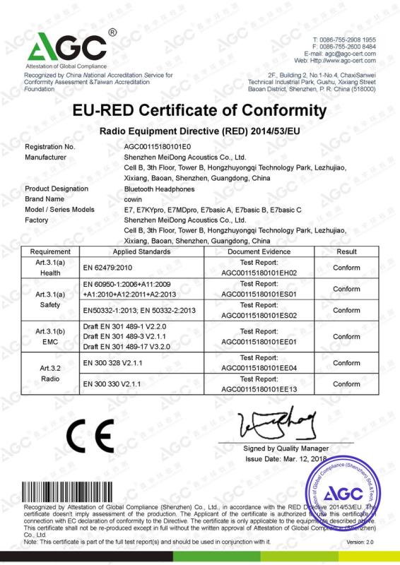 CE - Shenzhen Meidong Acoustics Co., Ltd.