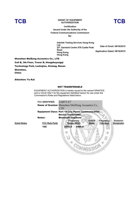 FCC - Shenzhen Meidong Acoustics Co., Ltd.