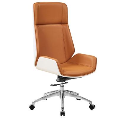 China Factory Wholesale Custom Cheap Adjustable (Height) High - Back Brown Leather Office Chair Boss Chair Executive Chair for sale