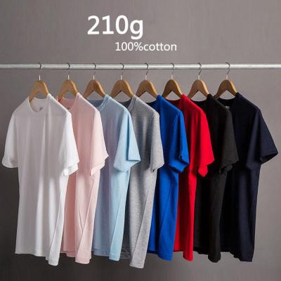 China High Quality 100% Cotton T-shirt Anti-wrinkle Streetwear Custom 210G Printing Shirts Men Unisex Casual Blank Short Sleeve T-shirt for sale