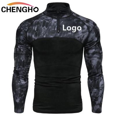 China custom cheap gym long sleeve training anti wrinkle military logo shirts for men stand up collar plus size mens shirts patchwork sweatshirt for sale