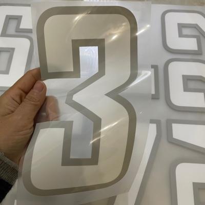 China Logo the soccer number / reflective heat transfer for soccer places / custom soccer plastisol sticker dtf sticker for sale