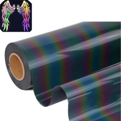 China Custom Garment Rainbow Reflective PU Film Heat Transfer Vinyl For Garment Apparel Label T-shirt Letters Reflective Logo for sale