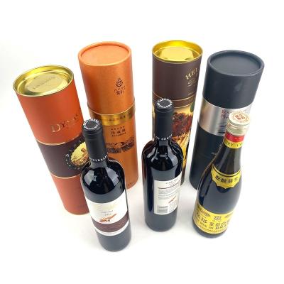 China Recyclable Luxury Custom Black Wine Paper Tube Packaging Gift Perfume Core Cylinder Round WineTube Wrapping Paper Box Packaging for sale