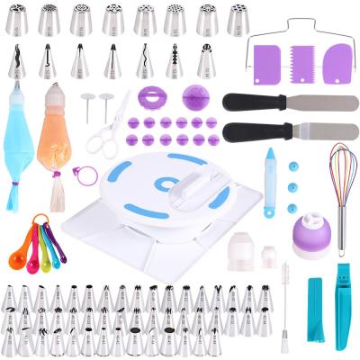 China Baking Stocked 134Pcs Cake Tool Kit Whistling Nozzles Bags Cake Cutter Spatula Smoother Turntable Fondant Molds Beater Cake Decorating Tool for sale