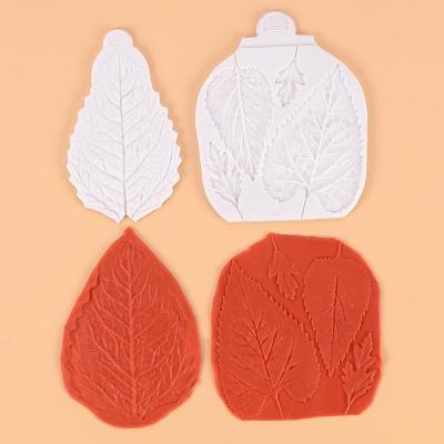 China Sustainable Cake Fondant Silicone Embossing Leaf Shape 2pcs/set Lace Molds Chocolate Decorating Molds for sale