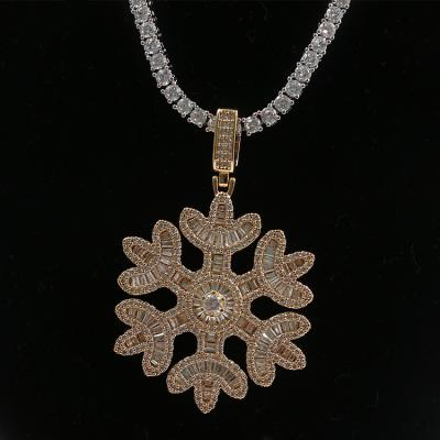 China Hiphop Iced Out Square CZ Snowflake Gold Pendant Tennis Necklace Rock Hip Hop Chain Necklace for sale