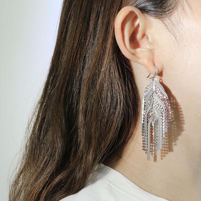 China Statement Bohemian Tassel Rhinestone Diamond Full Romantic Korean Crystal Bridal Drop Earrings Long Dangle Earrings For Women for sale