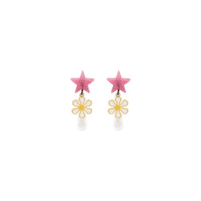 China Korean Handmade Flower Cute Enamel Flower Stud Resin Pearl Resin Pearl Drop Earrings Jewelry Freshwater Jewelry for sale