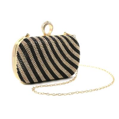 China Fashionable New Arrival Luxury Black White Crystal Brass Gold Plating Zircon Finger Lock Evening Dinner Bags Wedding Clutch Purse for sale