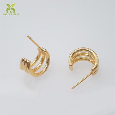 China TRENDY simple 18K gold plated triple circle open earrings for women chic slit triple circle earrings for sale