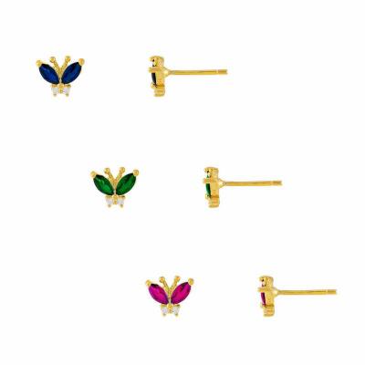 China TRENDY Butterfly Earrings Fashion Delicacy 925 Silver CZ Colored Butterfly Stud Earrings for sale