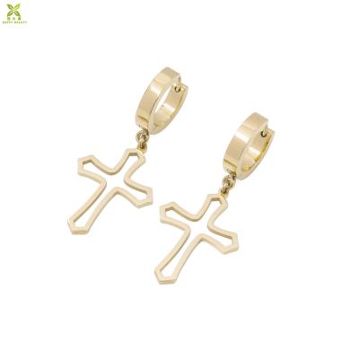 China Hot Popular Trendy Hiphop Stainless Steel Gold Cross Circle Earrings Dangle Cross Earrings For Women And Men for sale