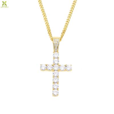 China Custom Hiphop Jewelry Stainless Steel Gold Plated Crystal Stone Diamond Cross Pendant Necklace For Men for sale