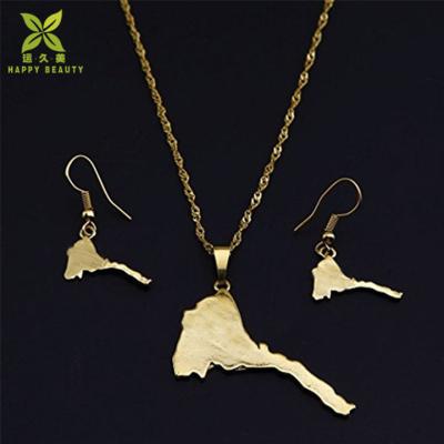 China Eritrea Map Necklaces Earring Jewelry Sets Gold Plated Eritrea Map Necklaces Earring Jewelry Sets for sale