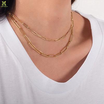 China New TRENDY Custom 925 Sterling Silver 14k Gold Plated Paper Clip Chain Women Jewelry Necklaces for sale