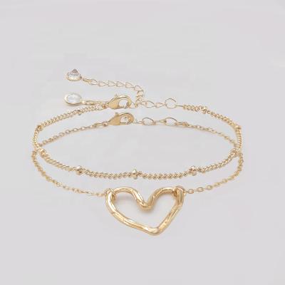 China FASHIONABLE High Quality Gold Plated Heart Charm Bracelet Bead Bracelet Set For Women for sale