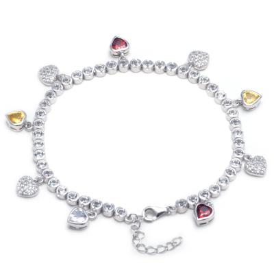 China Brass Zircon Diamond Tannis Bangle Heart Charm Bracelet for sale