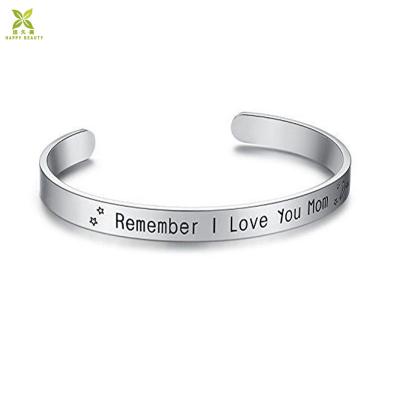 China Stainless Steel Custom Engraved I Love You Wide Silver Monday Hand Cuff Bracelet for sale