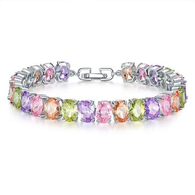 China Jewelry Top Sale Fashion Colorful Rainbow CZ Stones Silver Tennis Bracelet for sale