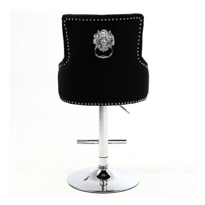 China Modern Plush Velvet Upholstered Bar Stool With Chrome Lion Head Knocker for sale