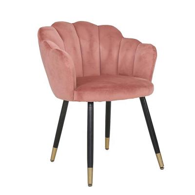 China Eco-friendly Modern Home Pink Velvet Curved Leisure Accent Chair Plating Metal Shaped Gold Leg for sale