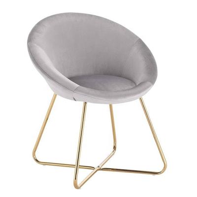 China Eco-Friendly Modern Home Gray Velvet Curved Shaped Leisure Accent Plating Metal Gold Leg for sale