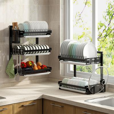 China Large Wall Mounted 2 Tier Stainless Metal Workable Over The Sink Dish Drying Rack Over The Sink Kitchen Organizer for sale