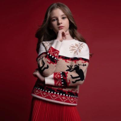 China Children's Christmas clothes anti-shrinkage autumn and winter red elk round neck long sleeve sweater for children and middle-aged children for sale