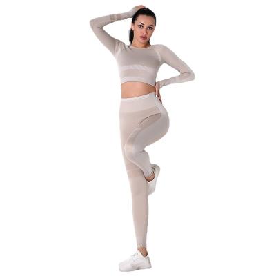 China Breathable Seamless Knitted Tight-fitting Sports Running Fitness Yoga Set Breathable Long Sleeve Yoga Suit High Waist Leggings for sale