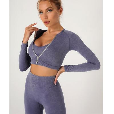 China Antibacterial Women Fitness Suit Zipper Equipment Gym Sportswear 2021 Women Kit Sport Workout Clothes Autumn Yoga 2 PCs Set For Female Tracksuit for sale