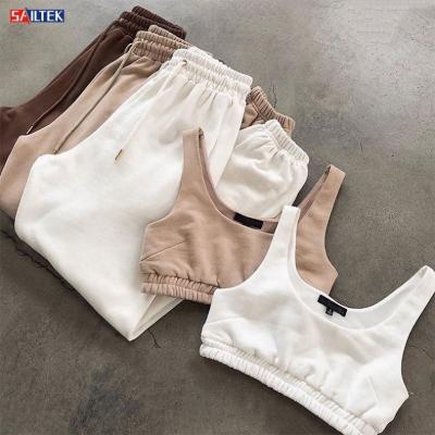 China High Quality Custom Logo Anti-Wrinkle 2 Piece Crop Joggers 2 Piece Set for sale