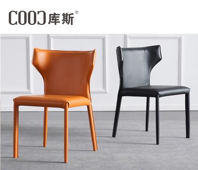 China Ergonomic Modern Industrial Style Home Use Dining Chair High Quality Luxury Metal Legs Leather Upholstery Dining Chair for sale