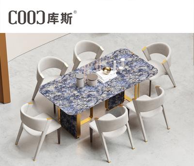 China Luxury Slate Villa Airbnb Dining Table Modern Rest Area Leather Chair Tables Clubhouse Reception Tables Offer High End Furniture for sale