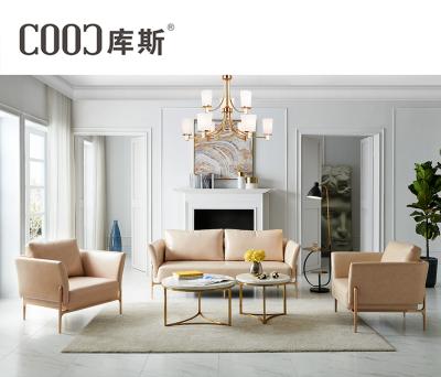 China Foshan Supplier Modern Style 1+1+3 Artificial Beige Corner / Genuine Leather Sofa Set Living Room Furniture for sale