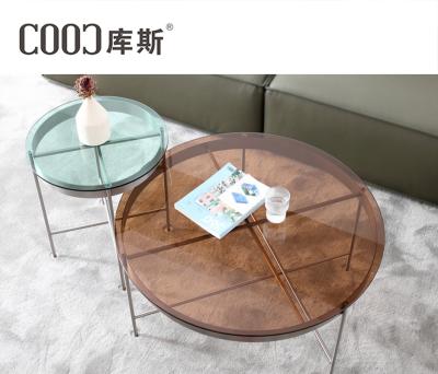 China Luxury Modern Glass Living Room Furniture Metal Round Black Round Sectional Glass Coffee Table for sale