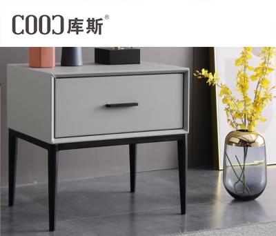 China Modern Luxury Natural Top Bedroom Furniture Nightstand Solid Wood Leather Bedside Table for sale