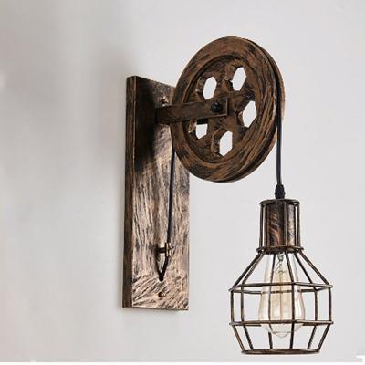 China Retro Lifting Style Pendant Light Pulley Wall Lamp Vintage Sconce Home Attic Traditional Iron Light Industrial Hanging Lanterns for sale