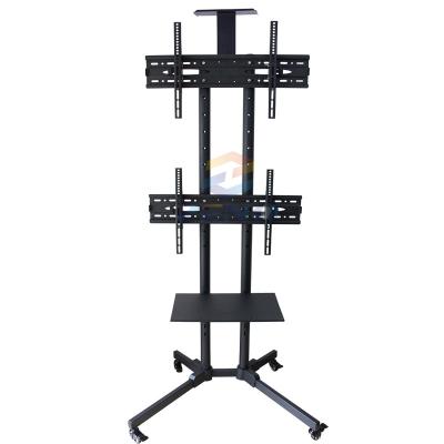 China Cold Rolled Steel Double Screen TV Floor Stand TV Cart LCD TV Trolley Mount Brackets for sale