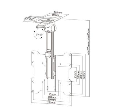 China Ceiling TV Brackets Wall Mounts ZENON CA-200A Flip Down Ceiling Mount Folding Tilt Pitched Roof and Under Cabinet Rack for 13 to 48 Inch Flat Screens for sale