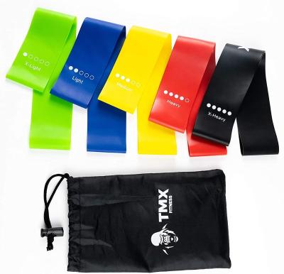 China Custom 100% Natural Latex Rubber Yoga Exercise Band Rubber Fitness Gym 5PCS Set Colorful Printed Logo Exercise Resistance Bands for sale