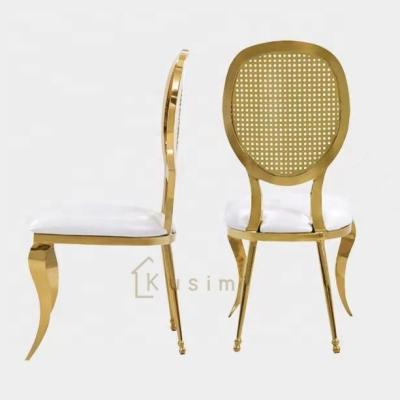 China Small Foldable Nordic Style French Point Design Hollow Backrest PU Leather Seat Dining Chairs With Metal Frame for sale