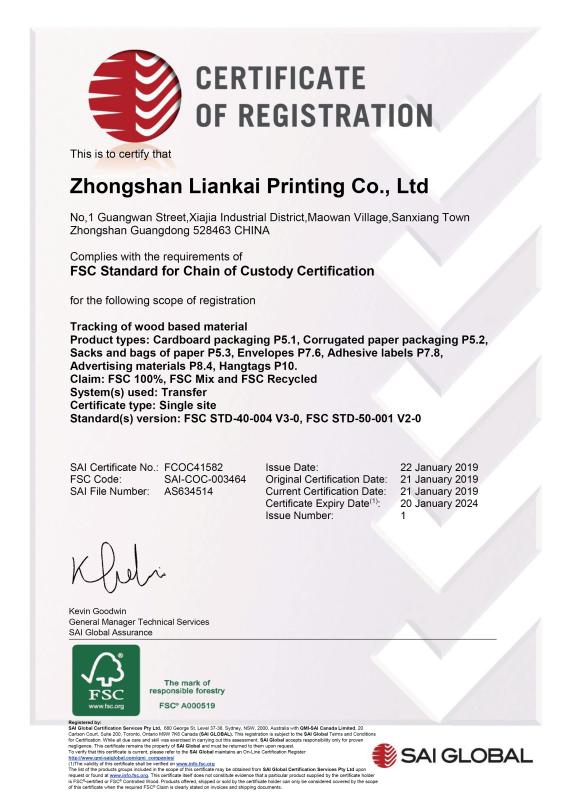 FSC - Zhongshan Liankai Printing Co., Ltd.