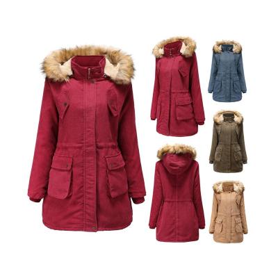 China Windproof Women's Corduroy Anti-Shrink Long Coats Warm Winter Women Overcoat for sale