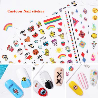 China Easy Apply 12 Styles Kids Nail Sticker Cartoon 3D Nail Applique Rainbow Egg Flower Nail Sticker for sale