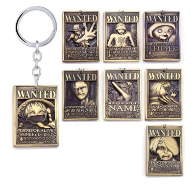 China One Piece Alloy Wanted Poster Alloy Key Chain 8 Designs Anime Cartoon Character Pendant Key Chain for sale