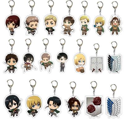 China 55mm PVC Keychain Wholesale Key Chain Creative Gifts 32 Designs Cartoon Anime Attack On Titan Acrylic Key Chain for sale